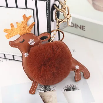 Yaratıcı Sevimli Faux Tavşan Kürk Topu Sika Geyik Anahtarlık Kadın Hayvan Elk Anahtarlık Araba Anahtarlık Tutucu Çanta Charms Kolye Hediye