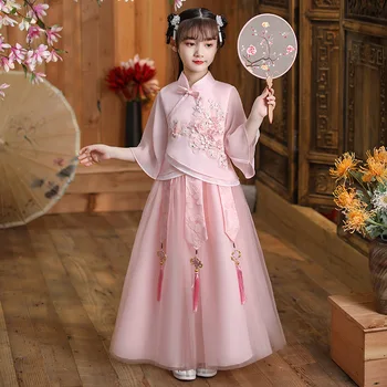 Çiçek Kız Elbise 2 ADET Çocuklar Kızlar İçin Elbiseler Çin Cheongsam Bebek Zarif Giysiler Geleneksel Çin Giysiler İçin Çocuk 9