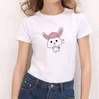 Tavşan Yaz Kısa Kollu Kısa Kollu Tee Kawaii Yaz Moda Baskılı tişört Üst T Shirt Bayanlar Bayan Grafik Kadın 3