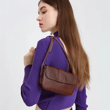 Yeni Moda Rahat Tasarım Flap Kadın omuzdan askili çanta Üst Katman İnek Deri Çanta Küçük Vintage Messenger çapraz vücut kadın çantası 1