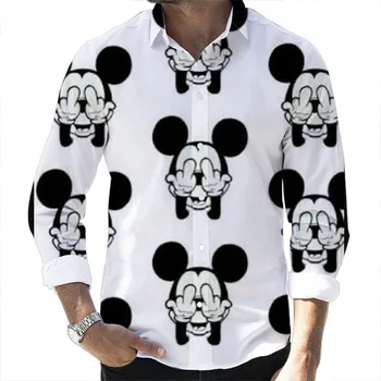 y2k Giyim Sonbahar erkek Uzun Kollu Gömlek Disney Mickey Karikatür Desen Casual Gömlek 3D Baskılı Uzun Kollu Yaka 6xl Gömlek 13