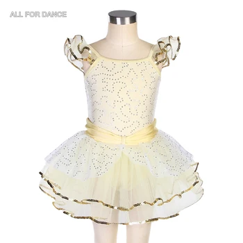16054 Çocuk Bale Dans Tutu Tül Omuz Ruffles Pullu Korse Dans Giyim Bale Dans Performansı Dans Elbise
