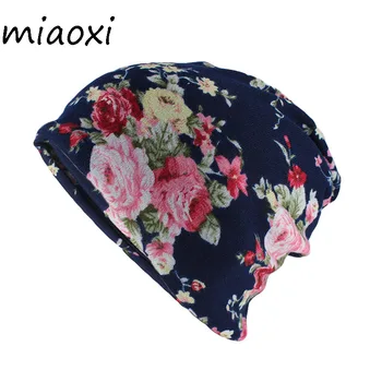 Miaoxi Hip-Hop Moda Kadınlar çiçekli şapka Eşarp Çift Kullanılan Yetişkin Bayan Sıcak Kasketleri Skullies Üst Marka Kızlar Pamuk Gorros 5