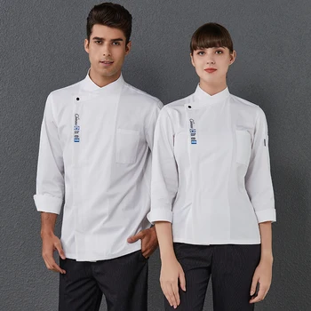 Restoran Catering Unisex Mutfak Usta Şef Üniforma Ceket Kantin Otel Fırın Aşçı Ceket Gömlek Uzun Kollu Berber Iş Elbisesi 7