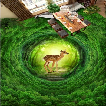 Özel zemin fresk 3d duvar kağıdı herhangi bir boyut rüya yeşil orman sika geyik geyik Oturma odası yer karoları papel de parede para quarto 5