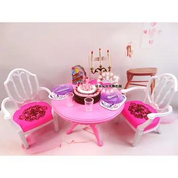 Için barbie bebek Mobilya Aksesuarları Oturma Odası yemek masası Mutfak Dolap Yatak Havuzu Banyo okul oyuncak Hediye Kız DIY 17