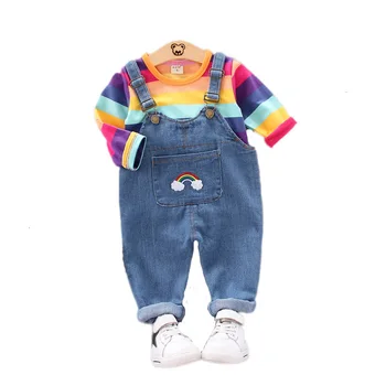Sonbahar Çocuk Bebek Renk giyim setleri Çocuk Erkek Kız Çizgili Uzun Kollu Bebek Melek Tulum Takım Elbise Yürümeye Başlayan Giysi Eşofman 16