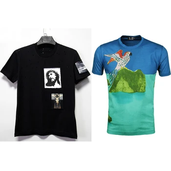 2018 Yaz Erkek %100 % Pamuk T-Shirt 3D Baskı Tavuskuşu ve Babun Desen Marka Giyim adamın Kısa Kollu T Shirt Erkek Tees 3