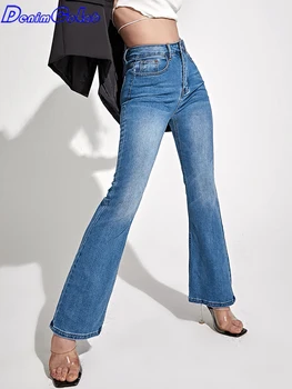 Denımcolab 2022 Klasik Yıkama Mikro Alevlendi pantolon Kadın Yüksek Bel Elastik Kot Kadın Düz Sıska Rahat JeansTrousers Bayanlar