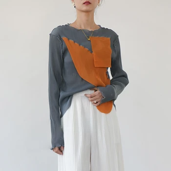 Pilili Haddelenmiş Hem Kare Patchwork Bluz kadın Üstleri 2022 İlkbahar Yaz Zarif Kadın Gömlek Moda Yüksek Kaliteli Marka 19