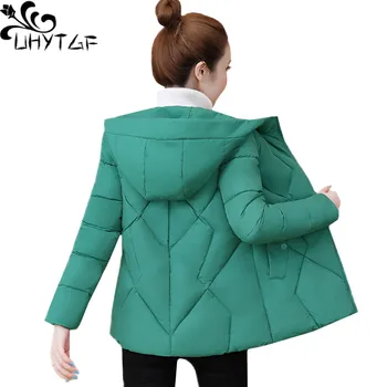 UHYTGF Kış Ceket Kadınlar 2020 Kore Aşağı Pamuk Rahat Sıcak Kısa Parker Ceket Kapşonlu İnce Öğrenci 4XL Büyük Boy Giyim 1311