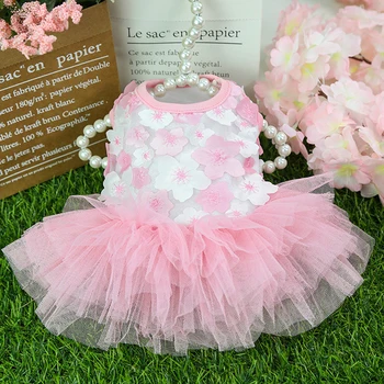 Dantel şifon Elbise Küçük Köpek Çiçekler Moda Parti Doğum Günü Köpek düğün elbisesi Yaz Sevimli Kostüm Giysileri Evcil Köpekler İçin