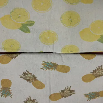 1 Yard Marka Yeni Taze Meyve Ananas ve Leomon Baskılı Pamuk Keten Kumaş DIY Dikiş Perde Çantası Ev Dekorasyon