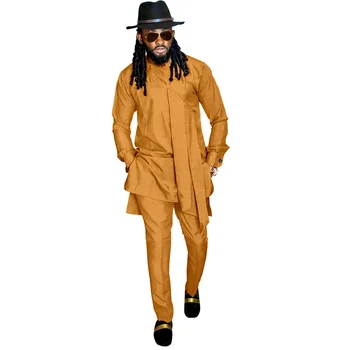 Afrika erkek Moda Giyim Dashiki Uzun Kollu Mont ve Pantolon İki Parçalı Takım Tribal Eşofman v2116067 8