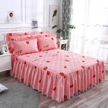 3 adet Ev Tekstili Yatak Örtüsü Kalınlaşmış Polyester pamuk yatak örtüsü Yatak Etek Çiçekler Baskılı Kraliçe Kral Yastık Kılıfı İle 1