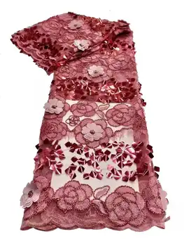 Afrika Nijerya dantel kumaş 3D çiçek nakış,fransız tül örgü dantel büyük pullu malzeme düğün elbisesi Parti elbise 3