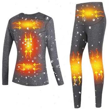 Kış elastik ısıtma iç Çamaşırı seti açık havada USB ısıtmalı iç Çamaşırı seti 3 Sıcaklık Modları Kadın Erkek Kış sıcak giyim 5