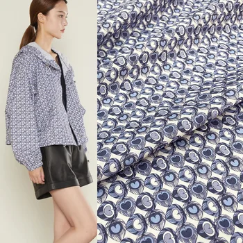 145cm Genişlik Moda Mavi Kalp Desen Baskılı Pamuklu Kumaş Kadın Elbise Bluz Pantolon DIY Kumaş Dikiş Malzemesi