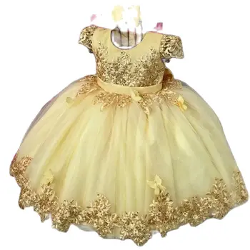 Sevimli Bebek Kız Elbise 1st Doğum Günü Partisi İçin Prenses Elbiseler Büyük Yay Bebek Vaftiz Elbise Toddler Kıyafeti Kap Kollu 3