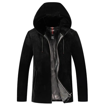 Yeni Varış Lüks erkek Ceket Ceket Siyah Kapşonlu Kürk Ceket Kış Sıcak Rahat Kürk Ceket erkek Kadife Kalın Ceket, M-4XL 15
