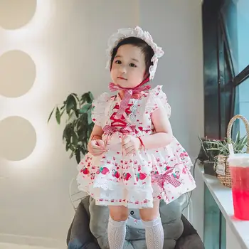 Ispanyol Lolita Elbise Kız Doğum Günü Partisi İçin Çocuk Balo Elbise Kolsuz Meyve Baskılı Lace Up Çocuklar Vestidos 12 M-6 T 18