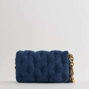 kadın çantası sonbahar ve kış yeni koltukaltı çanta mavi denim zincir omuz yastık çanta orijinal tek parça saç yetkili 15
