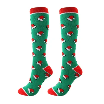 Yeni 1 çift varis çorabı Diz Yüksek / Uzun Noel Kap Ağacı Geyik Çizgili Baskılı Polyester Naylon kadın çorap 12