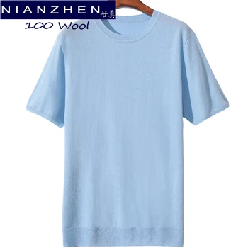 NIANZHEN 100 % Yün Erkek T-Shirt Kazak Kazak Bahar Yumuşak Sıcak Örme Kazak Sonbahar T Gömlek Tees Jumper Adam O-Boyun Katı 22