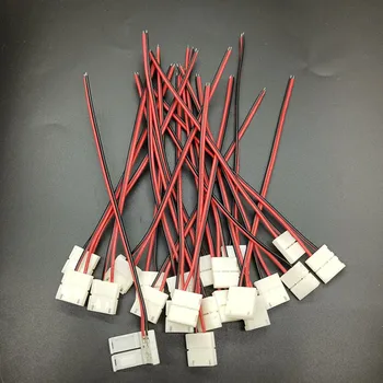 50 adet / grup, 10mm 2pin LED şerit konektörü tel 5050,5630,5730 tek renkli şerit, ücretsiz lehim konektörü tel