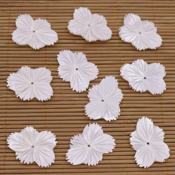 10 ADET 22mm X 31mm Serbest Biçimli Çiçek Kabuk Doğal Beyaz sedef 15