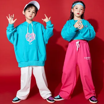 Çocuklar Hip Hop Giyim Kazak Üst Uzun Kollu Streetwear koşucu pantolonu Kızlar için Caz dans kostümü Elbise 19