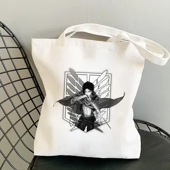 Japonya Anime Yeniden kullanılabilir alışveriş çantası Kadın Punk bez alışveriş çantası Harajuku Karikatür Moda omuz çantaları Organizatör сумкачерей плечо