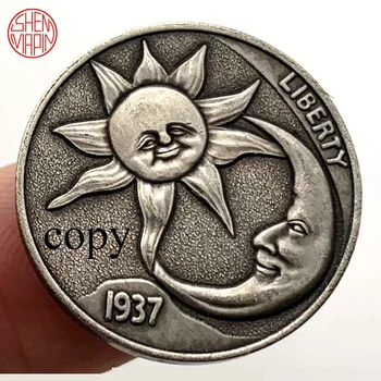 1937 Kopya Güneş Ay Allah Para İskelet Boğa Bakır Paralar 16