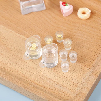 1 Takım 1/12 Dollhouse Minyatür Aksesuarları Mini Reçine Limonata su ısıtıcısı fincan seti Simülasyon İçecek Model Oyuncaklar Bebek Evi dekor 6