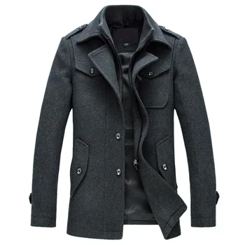 Erkek Palto Kış Yün Ceket Slim Fit Ceketler Moda Giyim Sıcak Erkek Rahat Ceket Palto Bezelye Ceket Artı Boyutu M-4XL