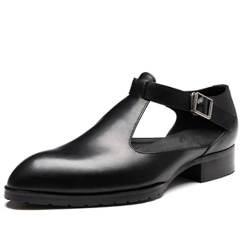 Euro Boyutu 37 - 44 Erkek Sandalet Hakiki Deri Sivri Burun Modern Yakın Ayak Topuklu İşadamı Zarif Yaz Ofis Ayakkabı 12