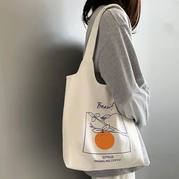Kanvas çanta kadın bir omuz yeni meyve turuncu sanat Japon üniversite öğrencileri ıns basit taşınabilir baskılı kanvas çanta 17
