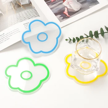 1 adet Kore Tarzı Renkli Çiçek Coaster Şeffaf Akrilik Coaster Sevimli Hayvan Meyve Çiçek Fincan Mat Ev Mutfak Aracı 18
