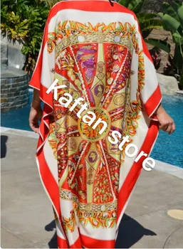büyük boy europejska odzież Baskılı Bohemian Tam boy ipek kaftan elbise Kuveyt Moda plaj partisi seksi bayan ipek kaftan elbise 9