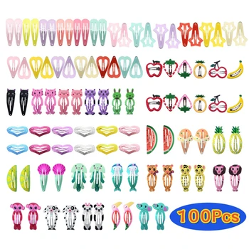 Imixlot 100 adet Sevimli Karışık Stil Karikatür Geometrik Meyve Hayvan Tokalar Çocuk Saç Klipleri Çocuklar Saç Dekorasyon Tokalarım 5