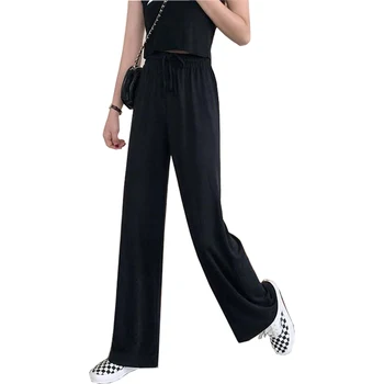Yeni 2021 kadın İlkbahar Yaz Kadın Pantolon Düz Geniş Bacak Yüksek Bel Sweatpants Vahşi Bayan Ayak Bileği Uzunlukta Pantolon CL844 8