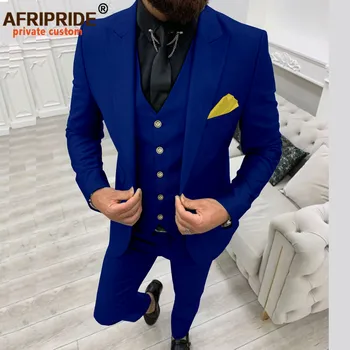 Erkek Takım Elbise Tek Göğüslü Blazer Yelek ve Pantolon 3 Parça Set Slim Fit Zarif afrika kıyafeti için Parti Düğün A2216024 18