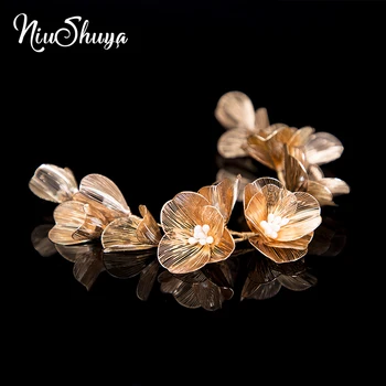 NiuShuya Güzel Altın Petal Çiçek Düğün Headdress Stüdyo Fotoğrafçılığı Düğün saç aksesuarları Başlığı Takı 17