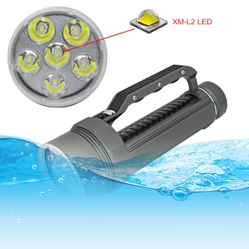 Sualtı dalış el feneri dalış ışık su geçirmez Torch 6x XM-L2 LED beyaz aydınlatma + 32650 pil + AB / ABD şarj 7