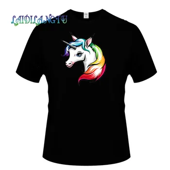 Yüksek Kaliteli Komik güzel unicorn karikatür at Erkek T-shirt Komik Tasarım Baskı pamuklu bluz Tees Özelleştirilmiş 23