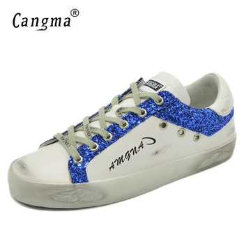 CANGMA Lüks Marka Tasarımcı Ayakkabı Kadın düz ayakkabı Beyaz Kızlar Mavi Payetli Kadın Vulkanize Spor Ayakkabı Kadın 2021 1