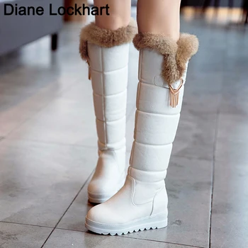 Kış Yüksek Bot Kadın Rahat Düz Topuk Kar Bot Bayanlar Moda Uyluk Boot Kadın Pamuk Ayakkabı Peluş Diz Sıcak Su Geçirmez  14