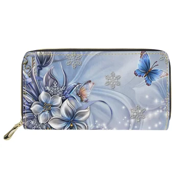 Güzel Kelebek Baskı uzun cüzdan Moda Çok Fonksiyonlu pu deri cüzdan Bayan Fermuarlı Telefon Çantası Kızlar için Debriyaj Çanta C 15