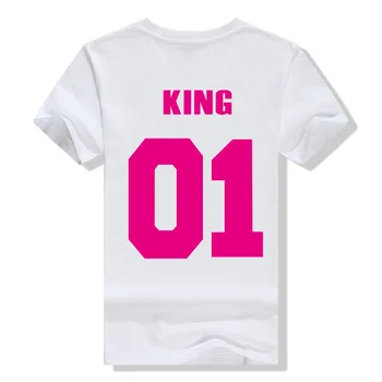 2022NEW Kral Kraliçe Mektup Baskı T Shirt Çift Kısa Kollu O Boyun Gevşek Gömlek 2020 Yaz Kadın Tee Gömlek Tops Camisetas Mujer 17
