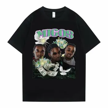 Rapçi Migos Grafik baskı t-shirt Yaz Erkek Kadın Moda Kaya Marka Kısa Kollu Büyük Boy tişört Siyah Punk Vintage T Shirt 13